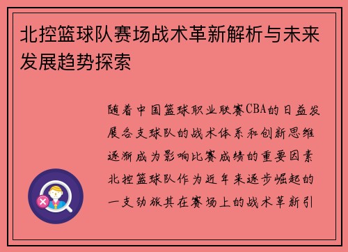 北控篮球队赛场战术革新解析与未来发展趋势探索