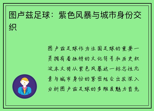 图卢兹足球：紫色风暴与城市身份交织